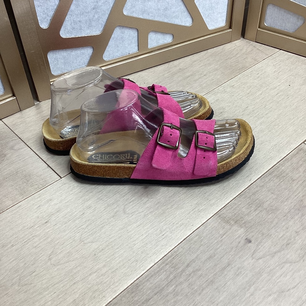 Chicory Sport Birk Flor Sandal Shoes SlideS Flipflop Slippers Pink 6 6.5  Suede